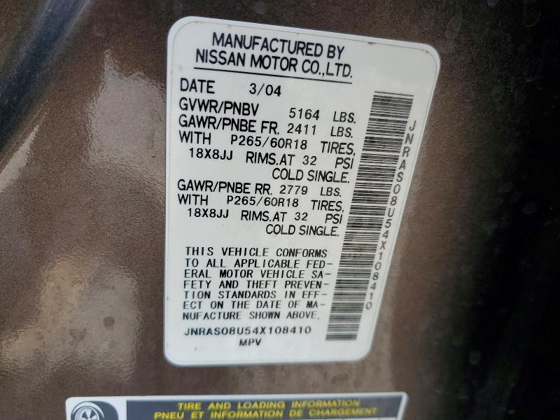 55096636 :رقم المزاد ، JNRAS08U54X108410 vin ، 2004 Infiniti Fx35 مزاد بيع