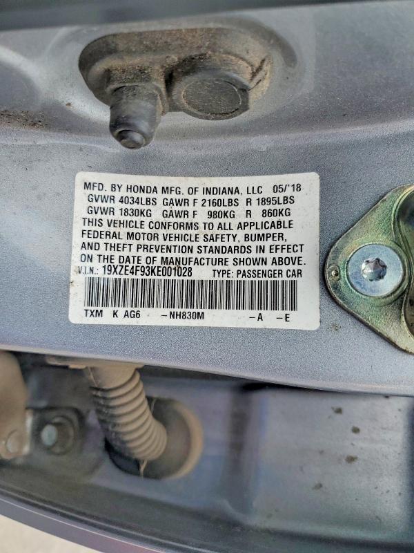 Продаж на аукціоні авто 2019 Honda Insight, vin: 19XZE4F93KE001028, номер лоту: 53797736