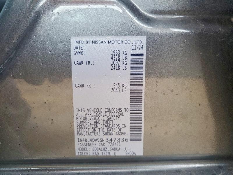 Продажа на аукционе авто 2025 Nissan Altima, vin: 1N4BL4DV9SN347836, номер лота: 55122996
