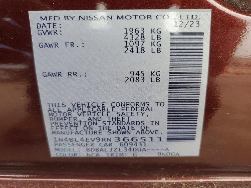 54528276 :رقم المزاد ، 1N4BL4EV9RN366511 vin ، 2024 Nissan Altima مزاد بيع