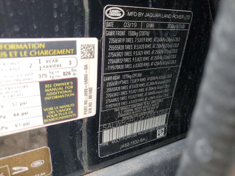 Продаж на аукціоні авто 2019 Land Rover Range Rover, vin: SALWR2RU3KA861082, номер лоту: 54893416