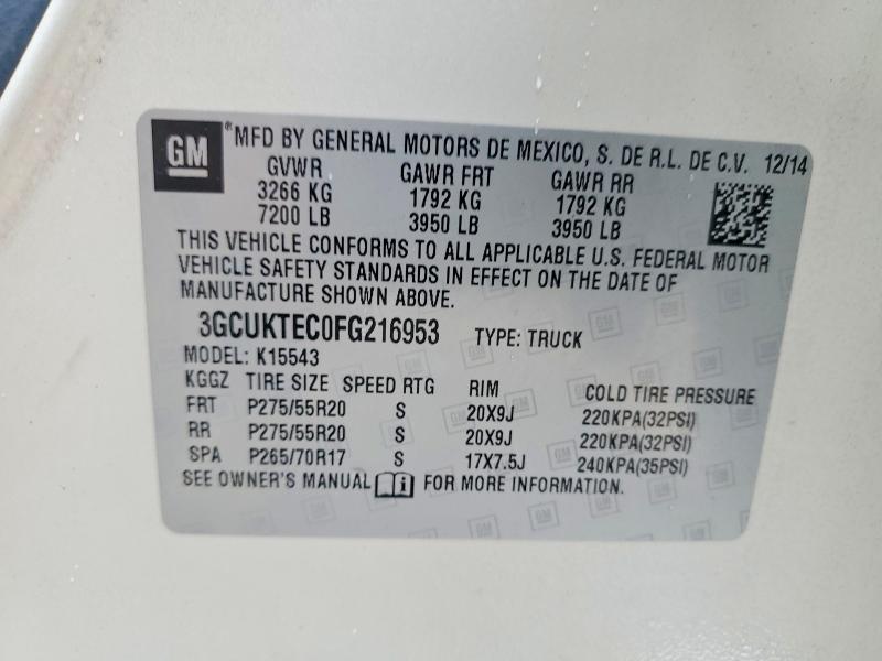 Продаж на аукціоні авто 2015 Chevrolet Silverado, vin: 3GCUKTEC0FG216953, номер лоту: 52072276