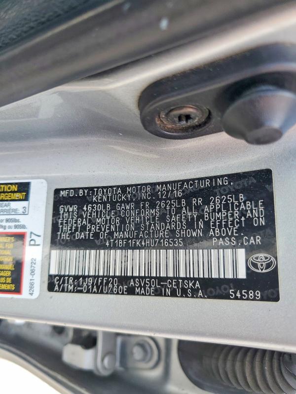 Продаж на аукціоні авто 2017 Toyota Camry, vin: 4T1BF1FK4HU716535, номер лоту: 53217576