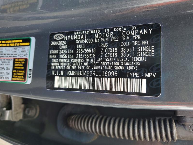 53380606 :رقم المزاد ، KM8HB3AB3RU116096 vin ، 2024 Hyundai Kona مزاد بيع