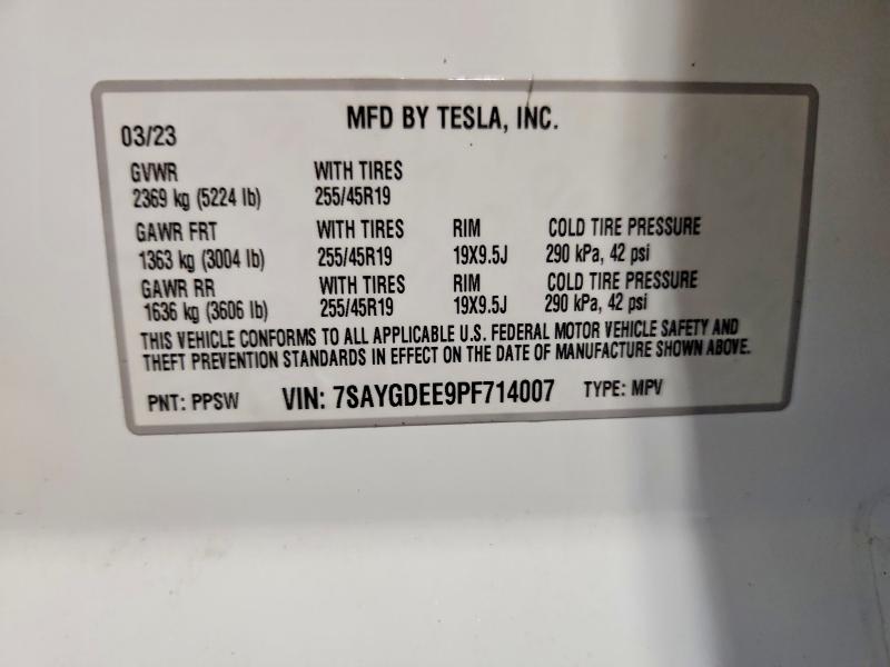 Продаж на аукціоні авто 2023 Tesla Model Y, vin: 7SAYGDEE9PF714007, номер лоту: 53800366