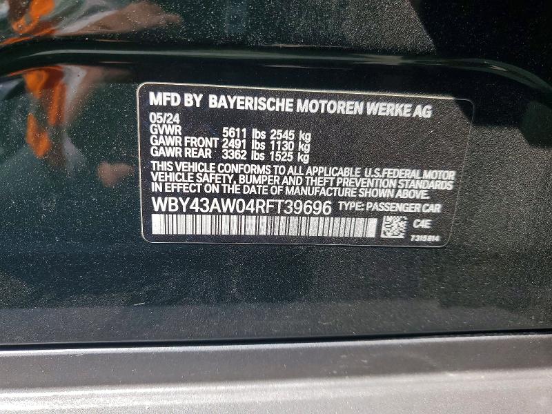 Продажа на аукционе авто 2024 Bmw I4, vin: WBY43AW04RFT39696, номер лота: 54435506