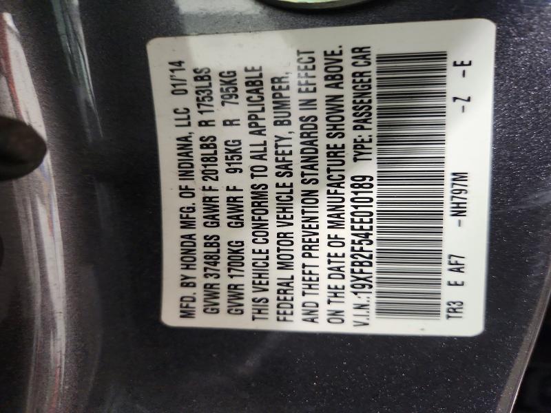 51884676 :رقم المزاد ، 19XFB2F54EE010189 vin ، 2014 Honda Civic مزاد بيع
