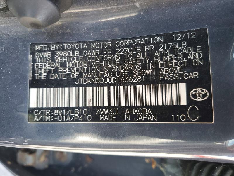 Продаж на аукціоні авто 2013 Toyota Prius, vin: JTDKN3DU0D1636281, номер лоту: 54850086