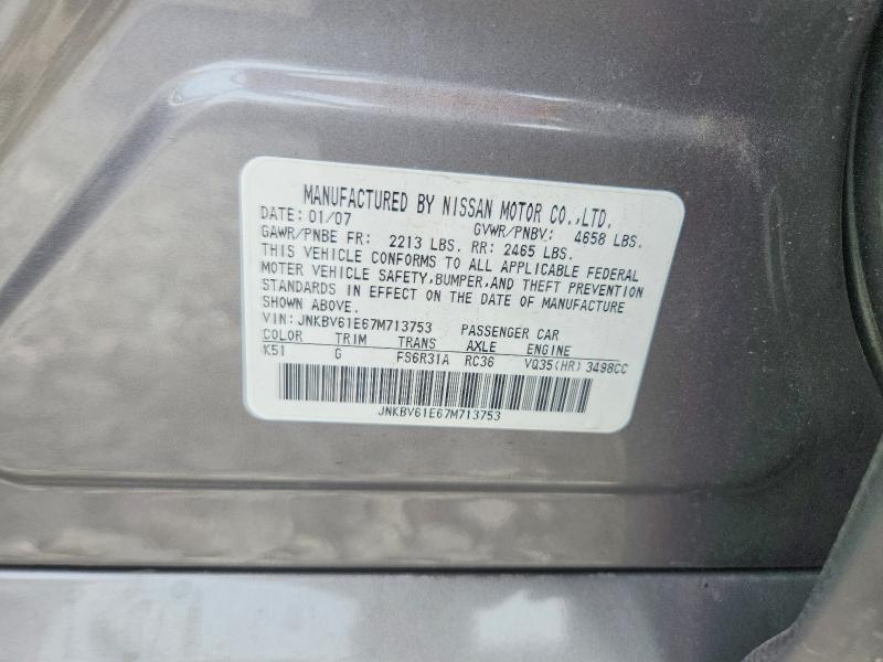 2007 Infiniti G35 მანქანა იყიდება აუქციონზე, vin: JNKBV61E67M713753, აუქციონის ნომერი: 53647326