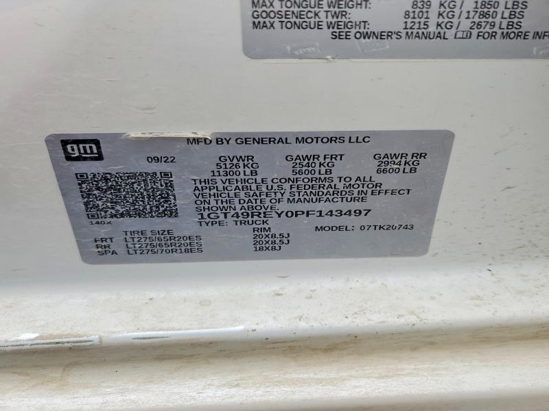 54209036 :رقم المزاد ، 1GT49REY0PF143497 vin ، 2023 Gmc Sierra مزاد بيع