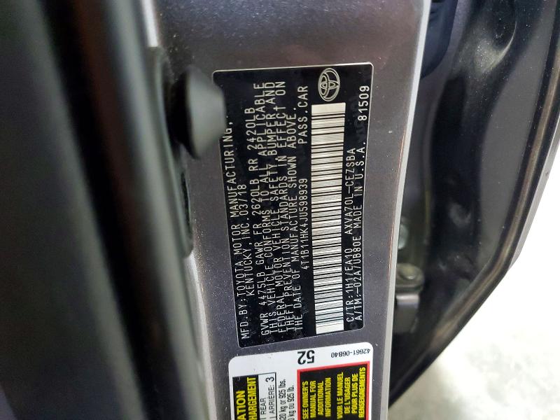 Продажа на аукционе авто 2018 Toyota Camry, vin: 4T1B11HK4JU598939, номер лота: 53911416