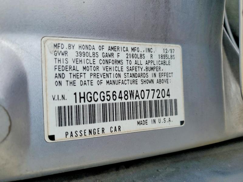 Aukcja sprzedaży 1998 Honda Accord, vin: 1HGCG5648WA077204, numer aukcji: 52097796