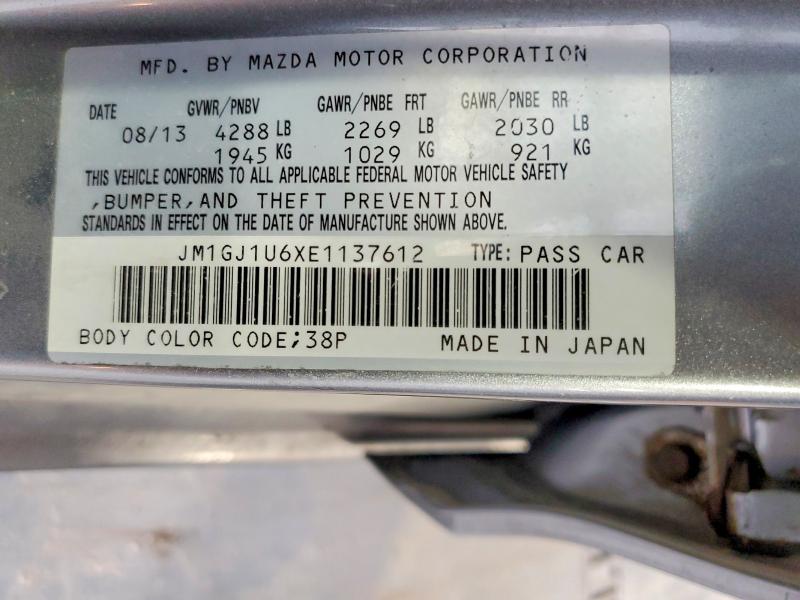 Aukcja sprzedaży 2014 Mazda 6, vin: JM1GJ1U6XE1137612, numer aukcji: 53886506