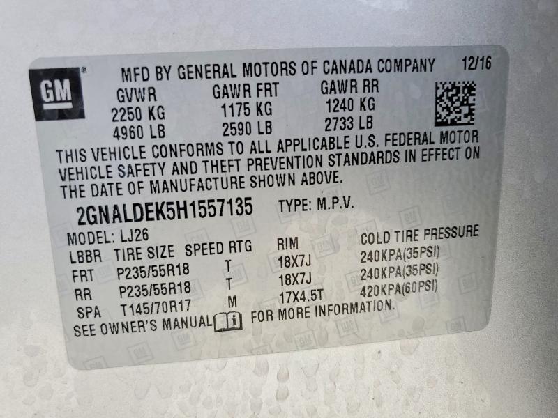 Aukcja sprzedaży 2017 Chevrolet Equinox, vin: 2GNALDEK5H1557135, numer aukcji: 54258986
