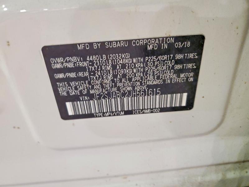 53630016 :رقم المزاد ، JF2SJABC2JH561615 vin ، 2018 Subaru Forester مزاد بيع
