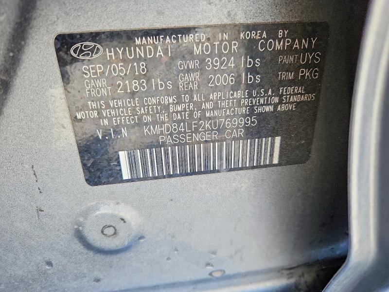 Aukcja sprzedaży 2019 Hyundai Elantra, vin: KMHD84LF2KU769995, numer aukcji: 52303416
