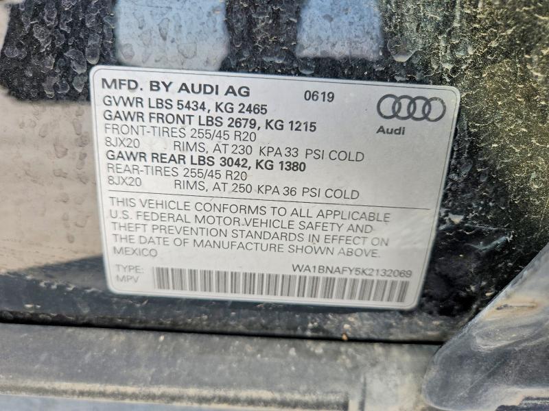 51878666 :رقم المزاد ، WA1BNAFY5K2132069 vin ، 2019 Audi Q5 مزاد بيع