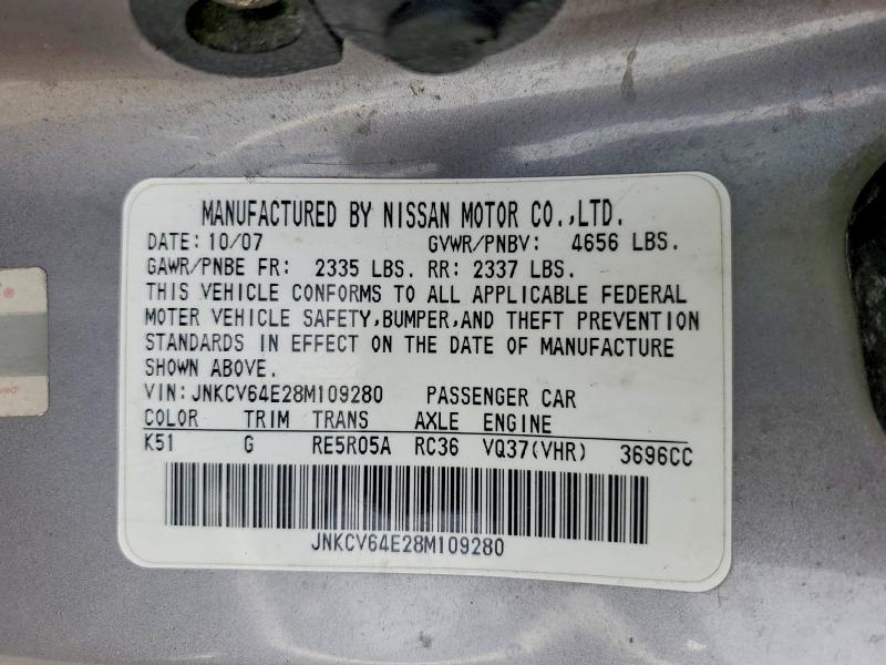 Aukcja sprzedaży 2008 Infiniti G37, vin: JNKCV64E28M109280, numer aukcji: 51823436