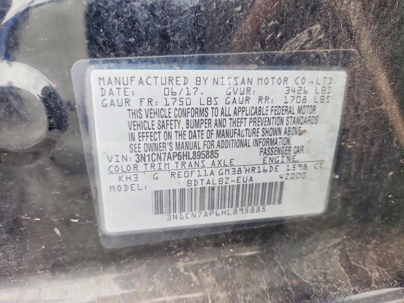 54957826 :رقم المزاد ، 3N1CN7AP6HL895885 vin ، 2017 Nissan Versa مزاد بيع