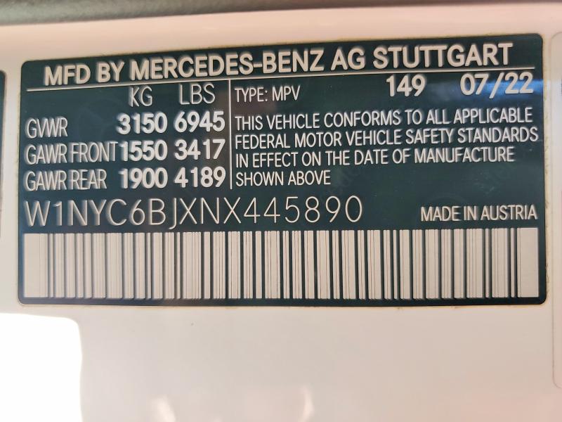 51021896 :رقم المزاد ، W1NYC6BJXNX445890 vin ، 2022 Mercedes-benz G مزاد بيع