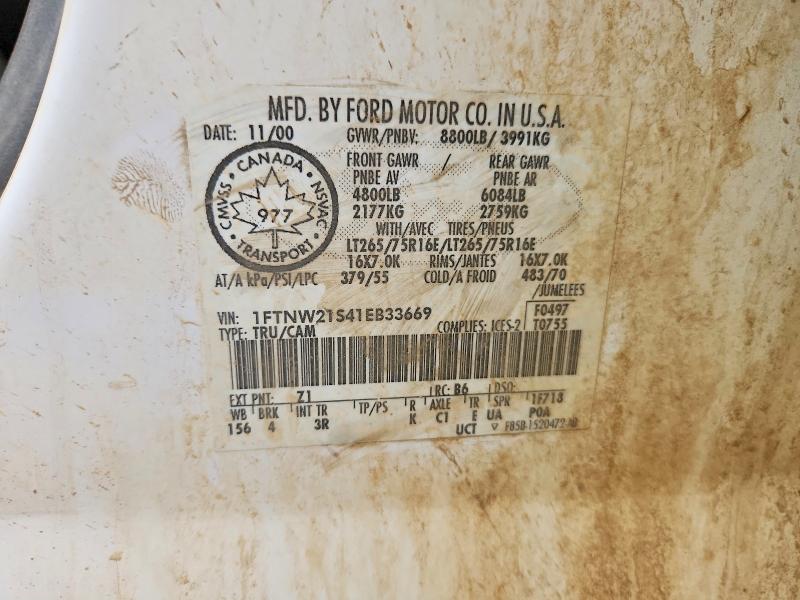 2001 Ford F250 მანქანა იყიდება აუქციონზე, vin: 1FTNW21S41EB33669, აუქციონის ნომერი: 54412306