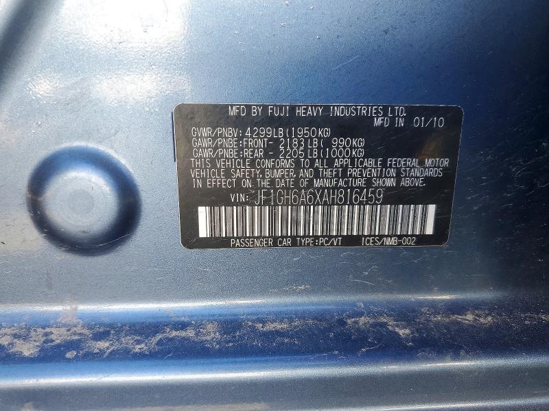51753896 :رقم المزاد ، JF1GH6A6XAH816459 vin ، 2010 Subaru Impreza مزاد بيع