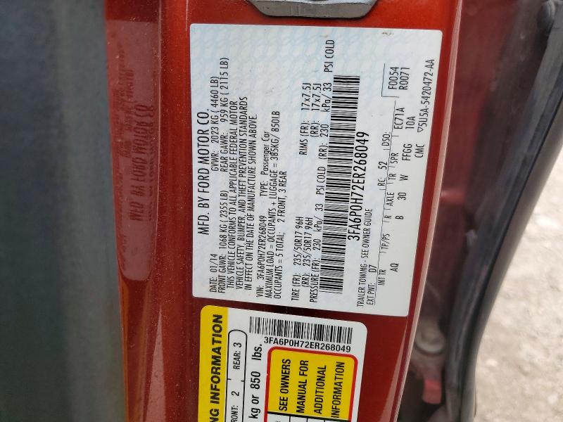 Продаж на аукціоні авто 2014 Ford Fusion, vin: 3FA6P0H72ER268049, номер лоту: 54304856