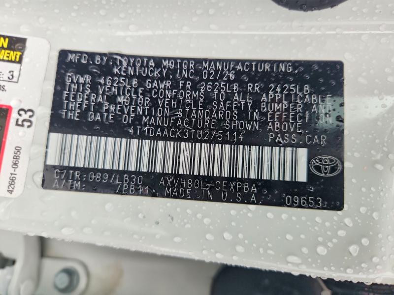 2026 Toyota Camry მანქანა იყიდება აუქციონზე, vin: 4T1DAACK3TU275114, აუქციონის ნომერი: 55172186