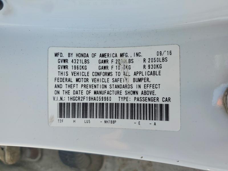 2017 Honda Accord მანქანა იყიდება აუქციონზე, vin: 1HGCR2F19HA059960, აუქციონის ნომერი: 53796996