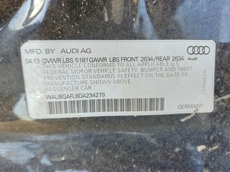 2013 Audi S4 მანქანა იყიდება აუქციონზე, vin: WAUBGAFL8DA234279, აუქციონის ნომერი: 54921266