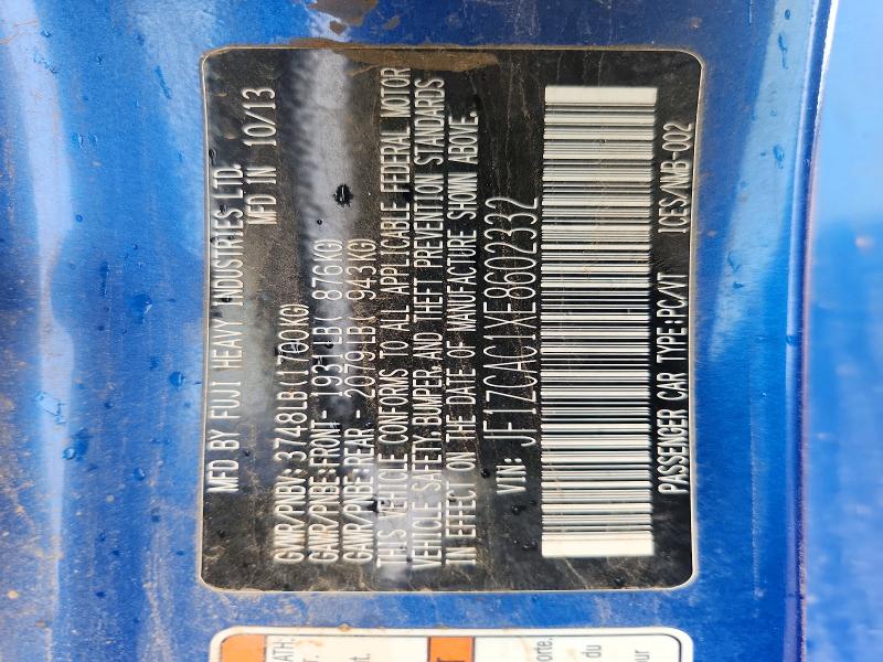 2014 Subaru Brz მანქანა იყიდება აუქციონზე, vin: JF1ZCAC1XE8602332, აუქციონის ნომერი: 51903646