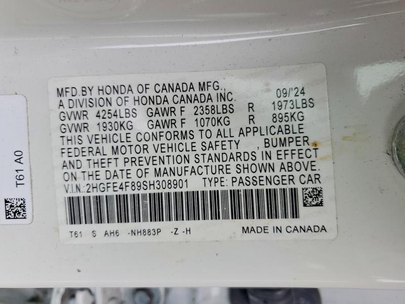 Продажа на аукционе авто 2025 Honda Civic, vin: 2HGFE4F89SH308901, номер лота: 52960096