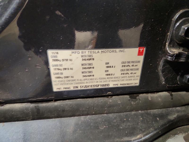 2016 Tesla Model S მანქანა იყიდება აუქციონზე, vin: 5YJSA1E22GF166893, აუქციონის ნომერი: 53710286