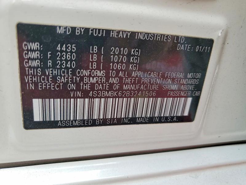 2011 Subaru Legacy მანქანა იყიდება აუქციონზე, vin: 4S3BMBK62B3241506, აუქციონის ნომერი: 55401706