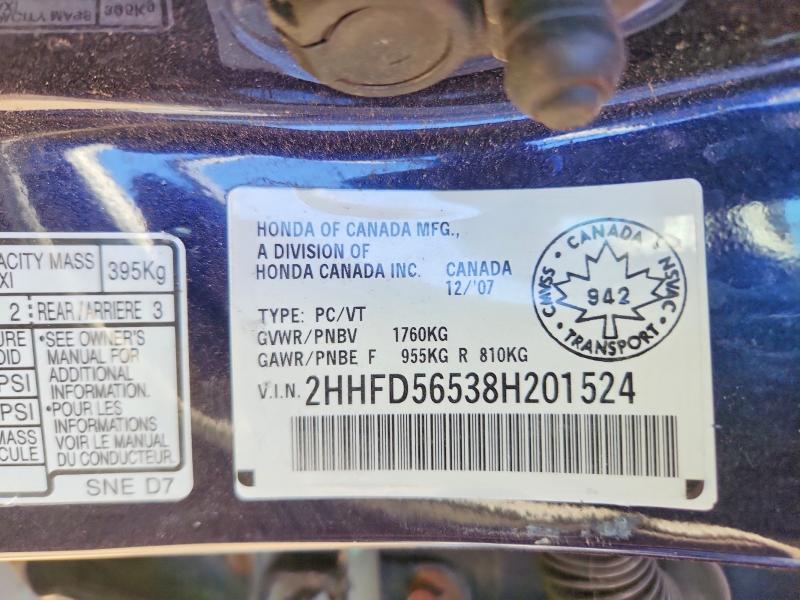 Продажа на аукционе авто 2008 Acura Csx, vin: 2HHFD56538H201524, номер лота: 53395436