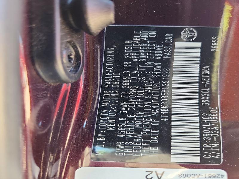 54430596 :رقم المزاد ، 4T1BK3DB5BU391928 vin ، 2011 Toyota Avalon مزاد بيع