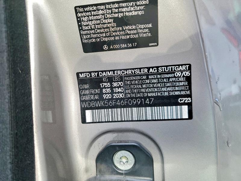 54210246 :رقم المزاد ، WDBWK56F46F099147 vin ، 2006 Mercedes-benz Slk مزاد بيع
