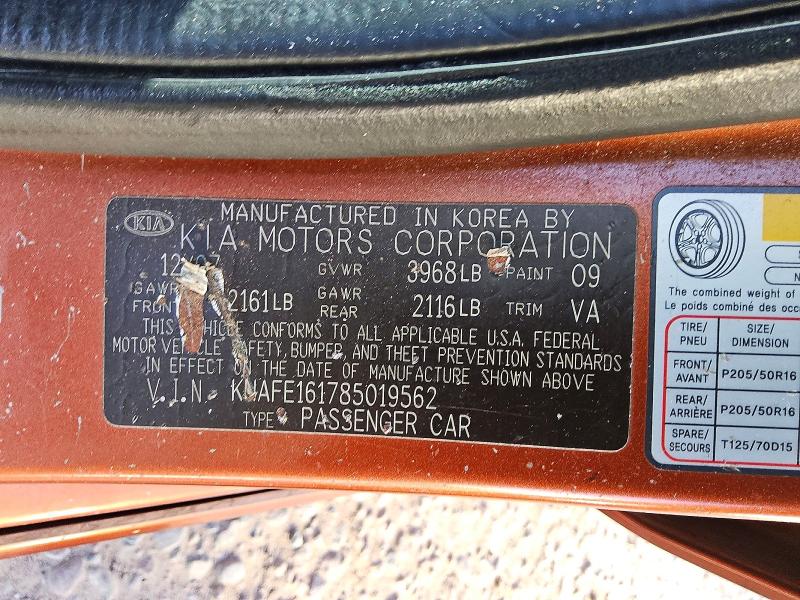 Aukcja sprzedaży 2008 Kia Spectra5, vin: KNAFE161785019562, numer aukcji: 53050506