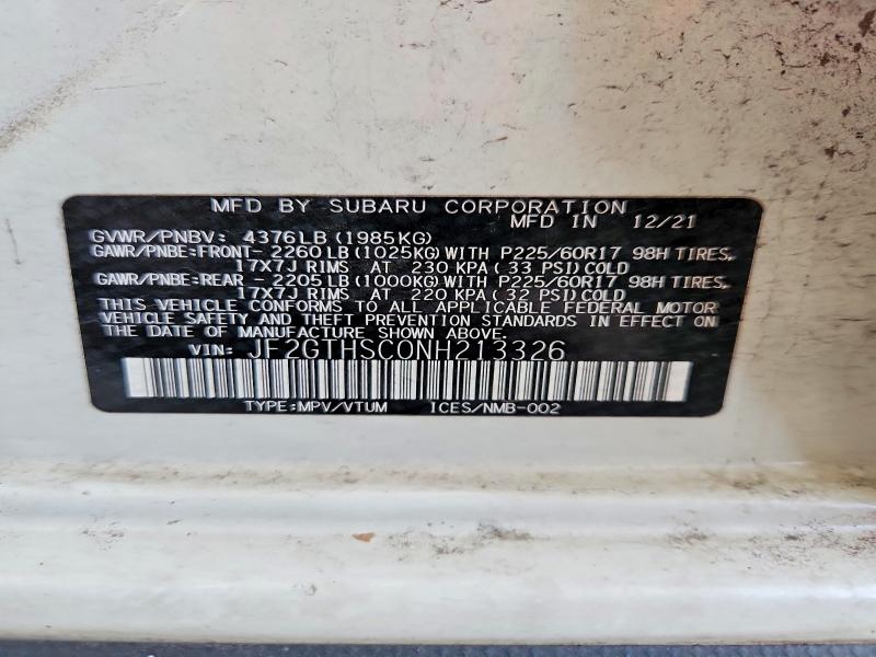 Aukcja sprzedaży 2022 Subaru Crosstrek, vin: JF2GTHSC0NH213326, numer aukcji: 51911806