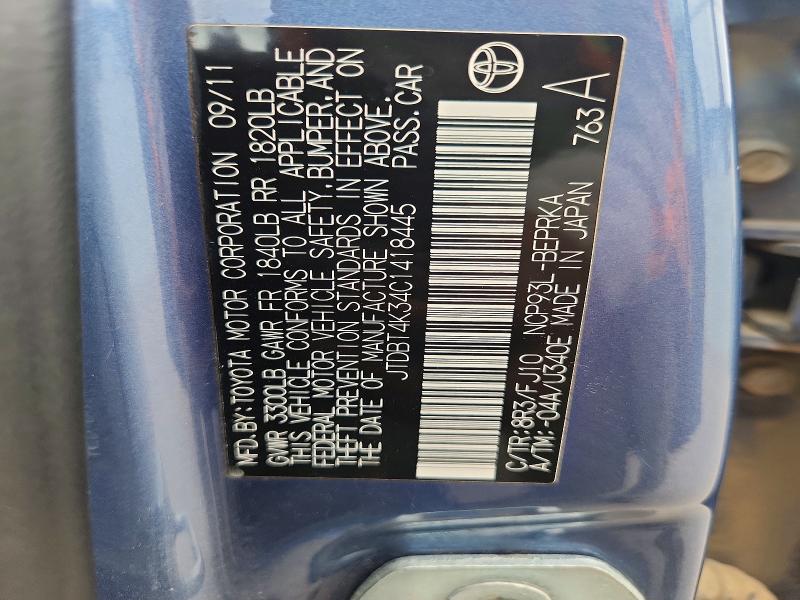Aukcja sprzedaży 2012 Toyota Yaris Sedan, vin: JTDBT4K34C1418445, numer aukcji: 55097586