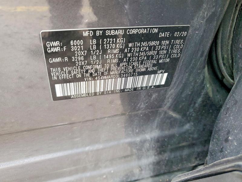 Продаж на аукціоні авто 2020 Subaru Ascent, vin: 4S4WMARD3L3460715, номер лоту: 51508026