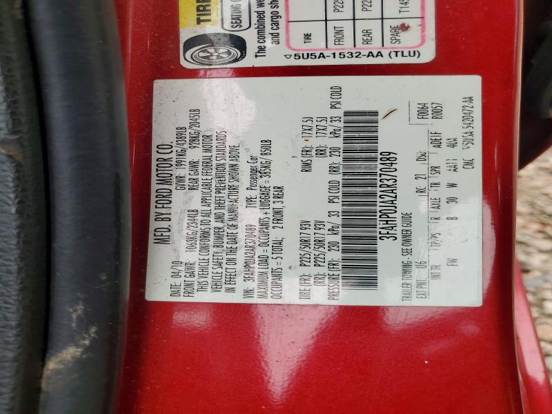 Aukcja sprzedaży 2010 Ford Fusion, vin: 3FAHP0JA2AR370489, numer aukcji: 52473186