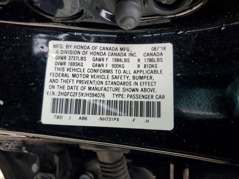 Продаж на аукціоні авто 2018 Honda Civic, vin: 2HGFC2F5XJH594076, номер лоту: 55242666