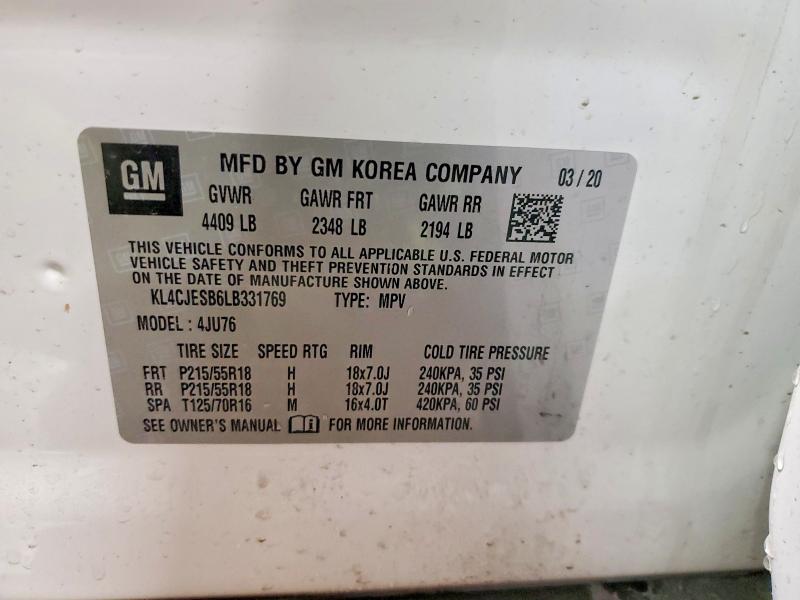 Продажа на аукционе авто 2020 Buick Encore, vin: KL4CJESB6LB331769, номер лота: 55551576