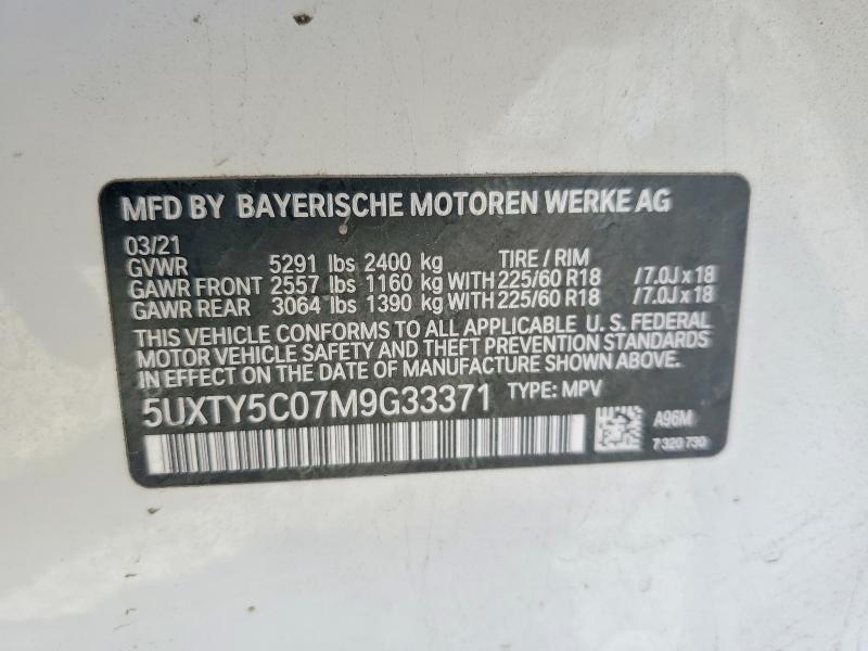 2021 Bmw X3 მანქანა იყიდება აუქციონზე, vin: 5UXTY5C07M9G33371, აუქციონის ნომერი: 53482396