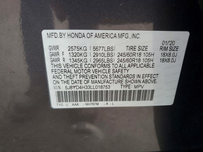Aukcja sprzedaży 2020 Acura Mdx, vin: 5J8YD4H33LL018753, numer aukcji: 52520226