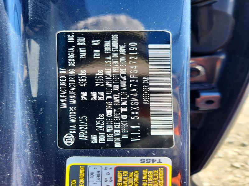 52514966 :رقم المزاد ، 5XXGM4A73FG472190 vin ، 2015 Kia Optima مزاد بيع