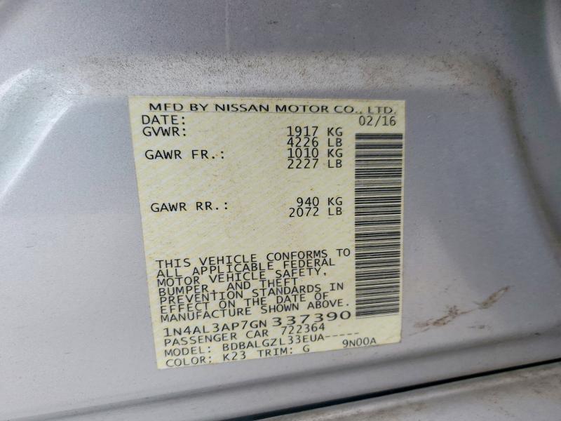 Aukcja sprzedaży 2016 Nissan Altima, vin: 1N4AL3AP7GN337390, numer aukcji: 55388096