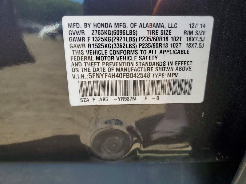 Продажа на аукционе авто 2015 Honda Pilot, vin: 5FNYF4H40FB042548, номер лота: 52456556