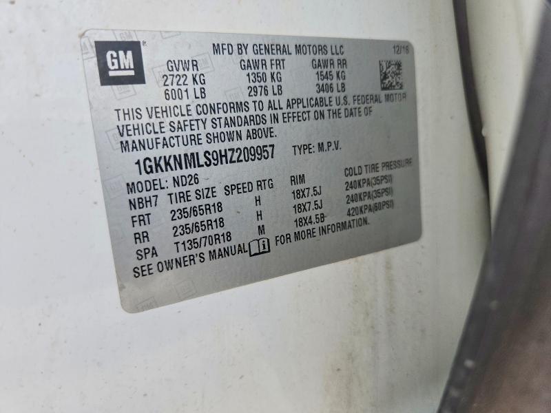 Aukcja sprzedaży 2017 Gmc Acadia, vin: 1GKKNMLS9HZ209957, numer aukcji: 55050486